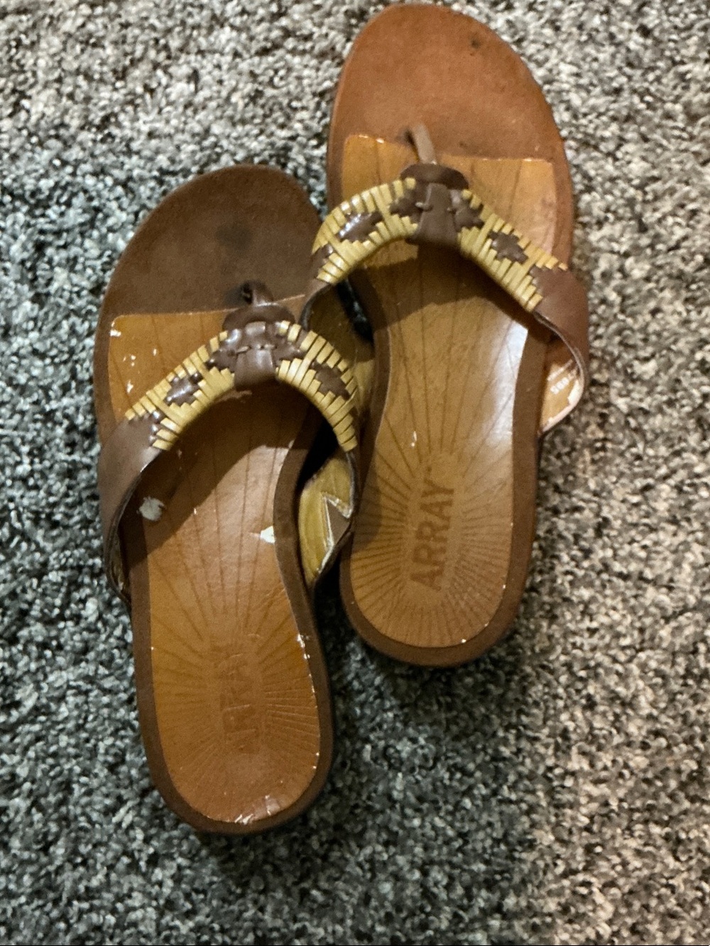 Array Brown Leather Beaded Toe-Post Sandals with Tan Accents